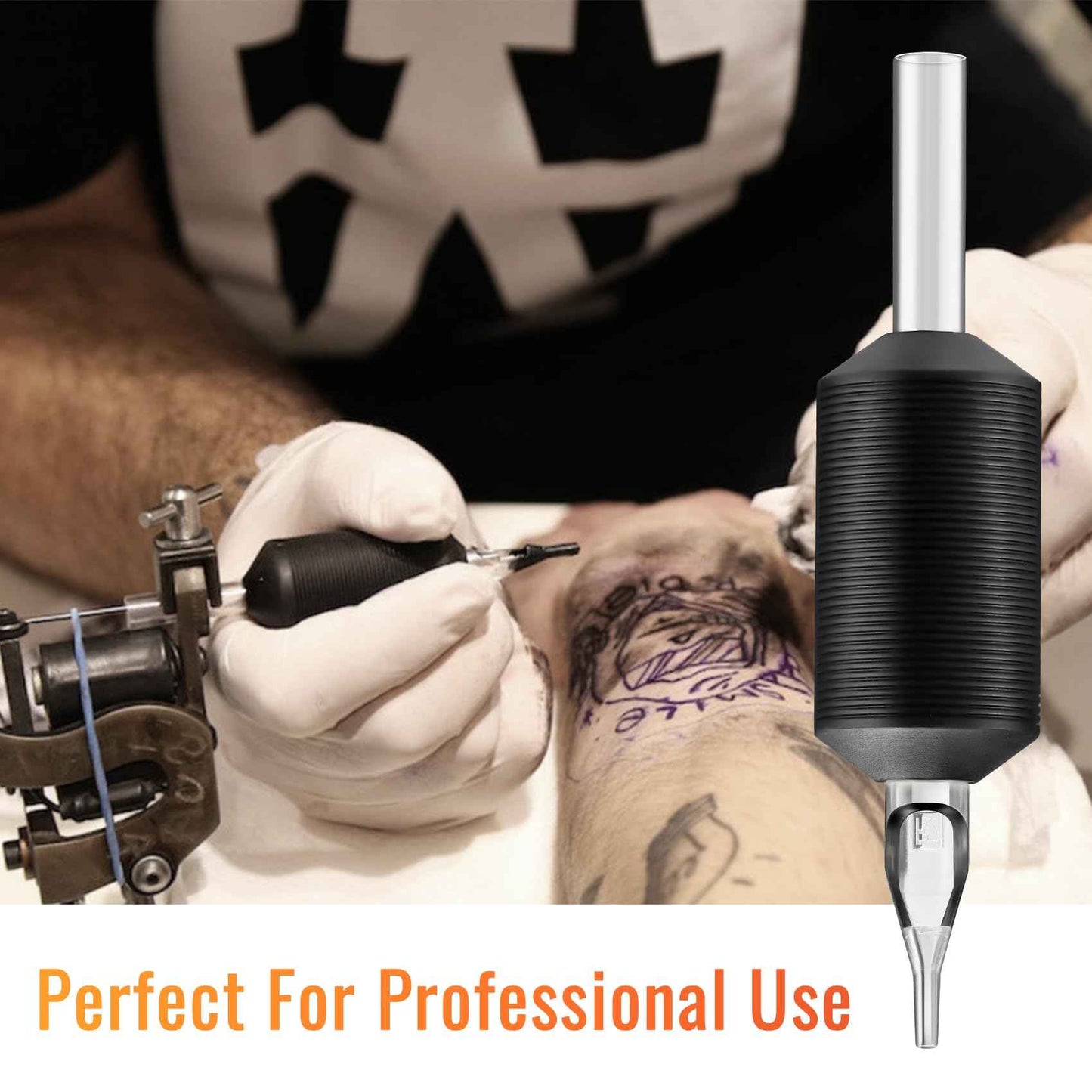 Keilend 5RT Clear Tube Grips 25PCS, 1 Inch Disposable Tube Grip with Black Silicone Grips and Clear Long Tips, 5 Round Tubes for 3RL 4RL 5RL 3RS 4RS 5RS