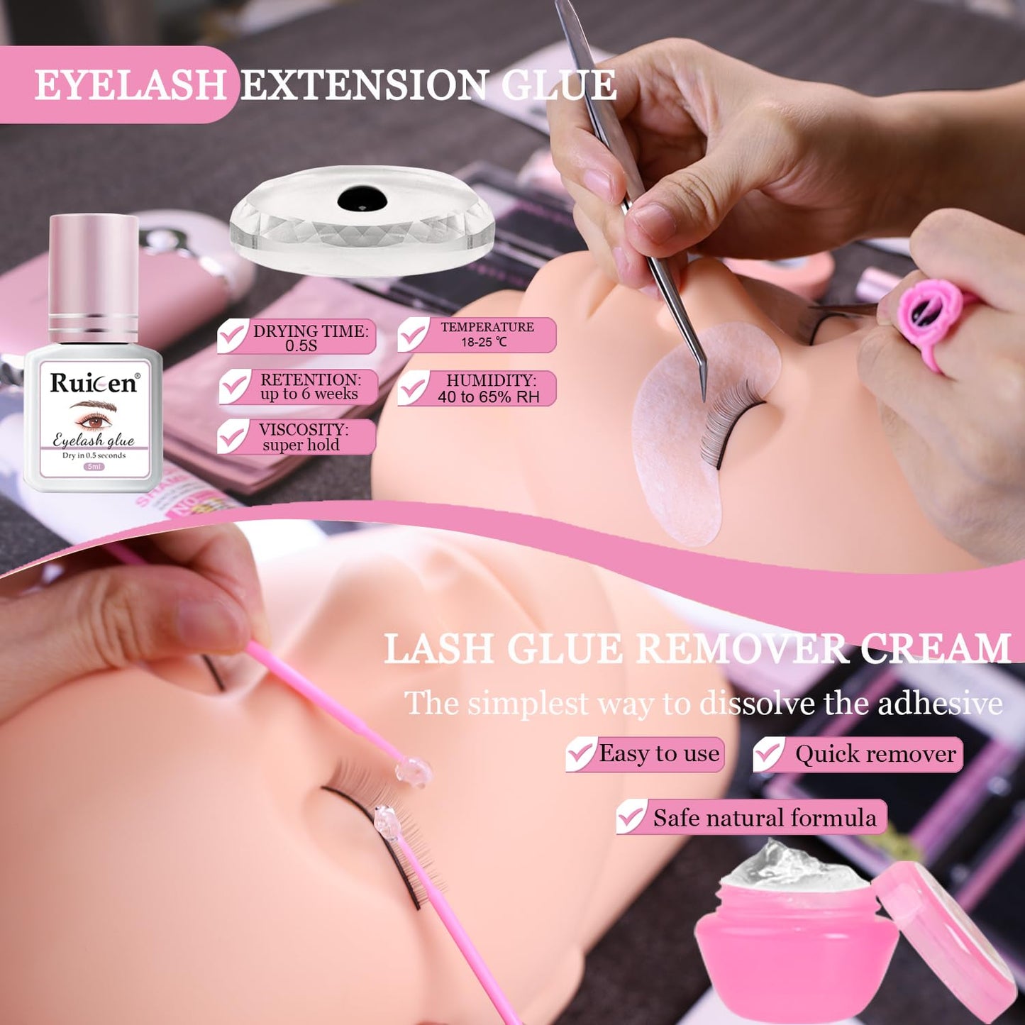 Lash Extension Kit for Beginners, Ruicen Lash Kit for Beginners with Video Tutorials and Lash Manual, Mannequin Head, Practice Lash Mapping Chart, and More Eyelash Extension Supplies Tools