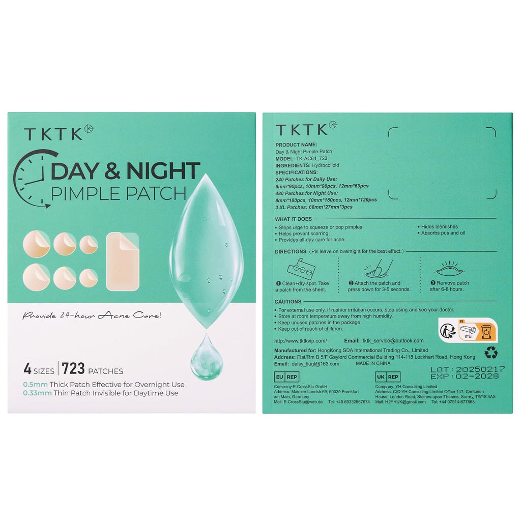 TKTK Large Pimple Patches for Face, 68 x 27 mm XL Hydrocolloid Bandages, Big Acne Patches for Body, Forehead, Chin, Nose, Chest and Back Blemish Zit Breakouts (Strip, Contoured, Dot 5 Sizes 136 Count)