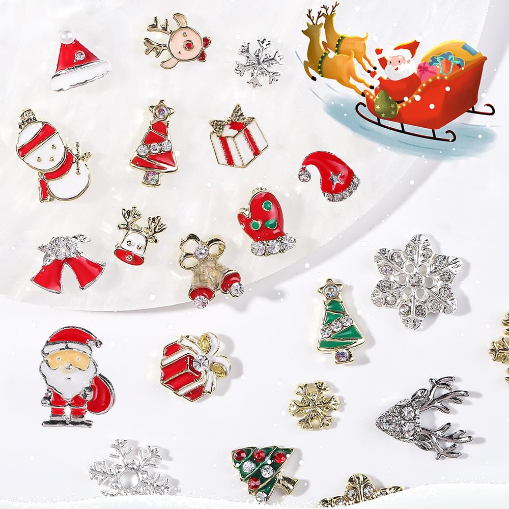 Christmas Nail Charms 24Pcs 3D Alloy Nail Charms for Acrylic Nails Christmas Gift Nail Art Charms Santa Claus Hat Socks Designs Christmas Set for Women DIY Christmas Decoration