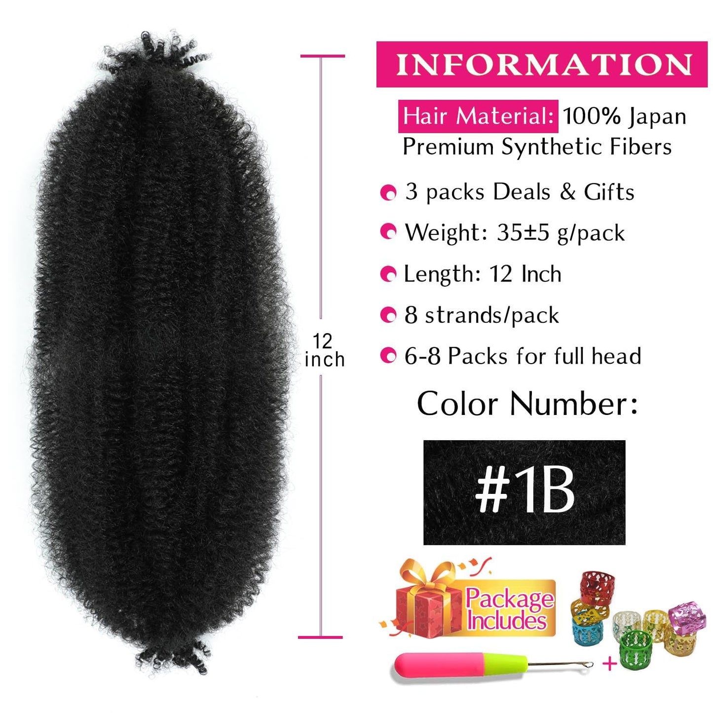 Marley Twist Braiding Hair 12 Inch 3 Packs, Springy Afro Twist Hair Pre Fluffed Spring Twist Hair Pre Separated Wrapping Hair for Soft Locs Hair Extensions (12 Inch (Pack of 3), 1B#)