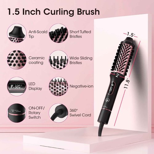 CINOSTAR Heated Round Brush for Blowout Look Volumizer, 1.5 inch Styler Tool, 6 Temps Ionic Thermal Brush, Fast Heating, Dual Voltage for Travel, Purple