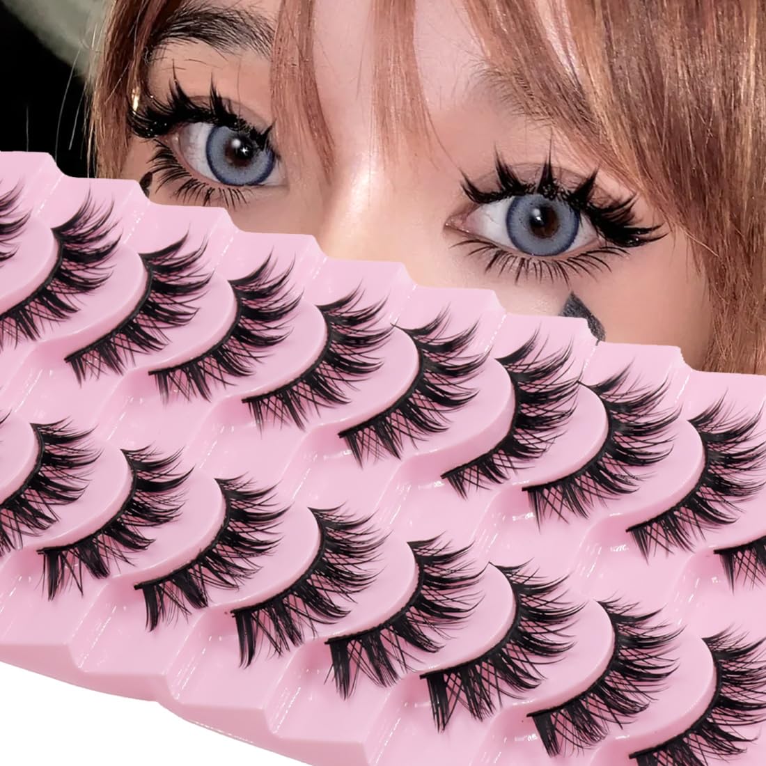 AUGENL 10Pairs False Eyelashes Cute Japanese Style Makeup Thick Eye Lash Extension,Cosplay Anime Makeup Eyelashes Reusable Lashes Manga Eye Makeup Tools (H03)