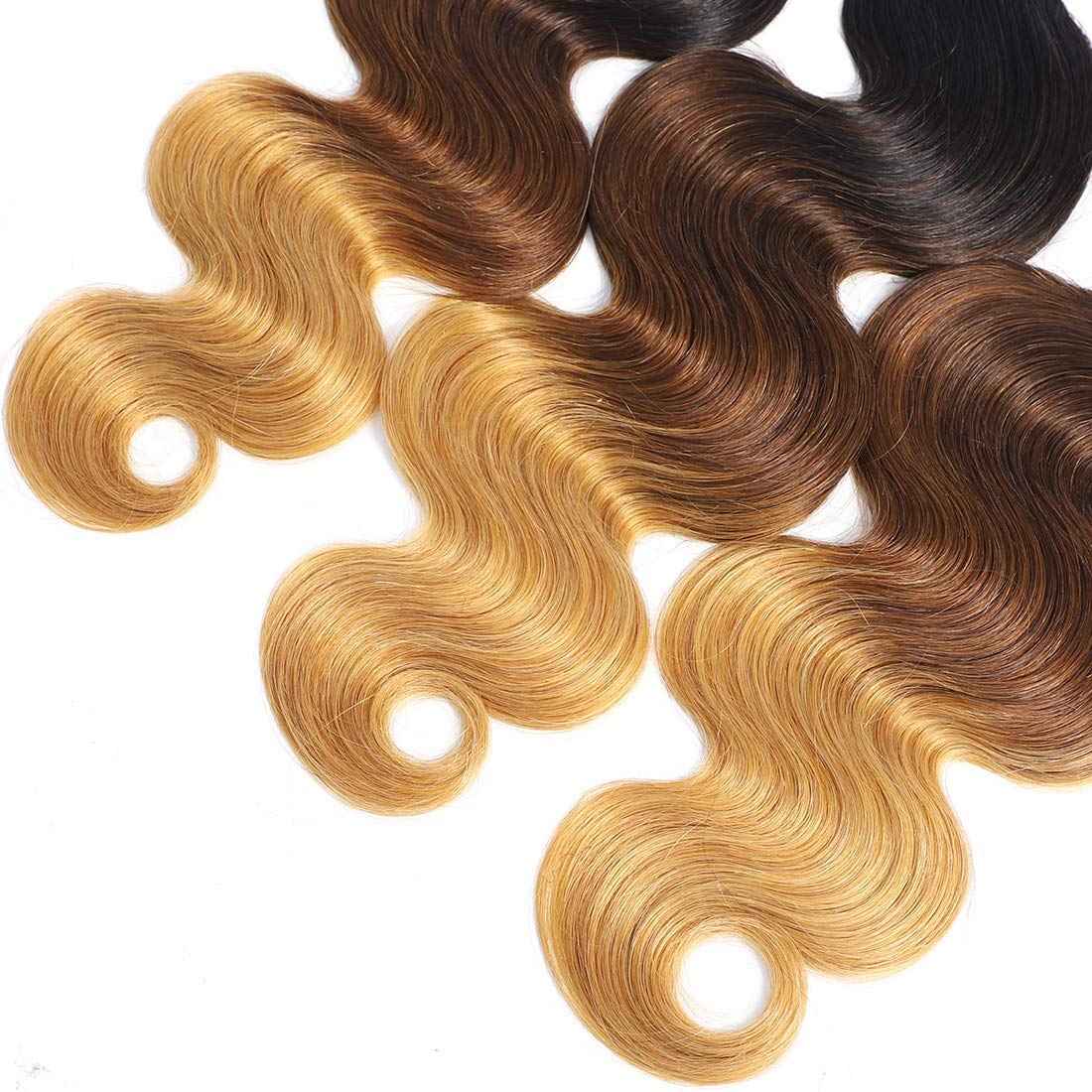 Ombre Human Hair Bundles 1b/4/27 Three Tone Brazilian Ombre Body Wave One Bundle 12inch 100% Unprocessed Virgin Human Hair Bundles Weaves Extensions for Women