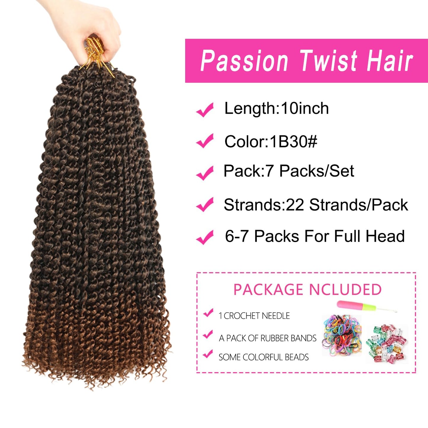 Ombre Brown Passion Twist Hair,10 Inch Water Wave Crochet Hair For Women Passion Twist Crochet Hair Passion Twists Braiding Hair Synthetic Curly Braiding Hair Extensions (10 Inch (Pack of 7),1B/30)