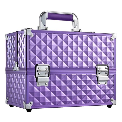 Frenessa Makeup Train Case 12 Inch Portable Cosmetic Case - 6 Tier Professional Makeup Storage Box Organiser Box Make Up Carrier with Lockable Keys Travel Case for Women and Girls - Purple