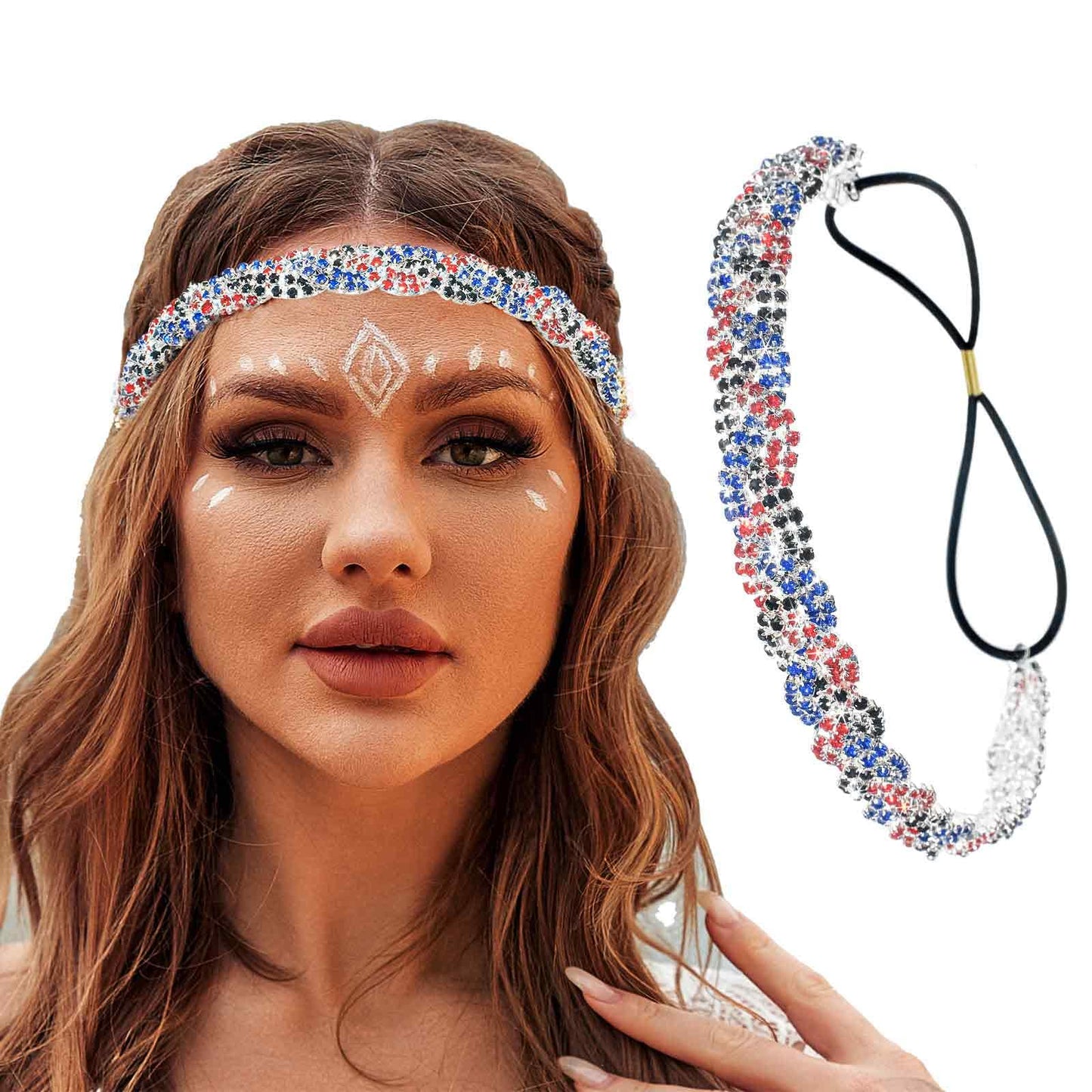 Zeelina Rhinestone Elastic Headband Crystal Head Chain Sparkly Headpieces for Women (Colorful3, Standard)