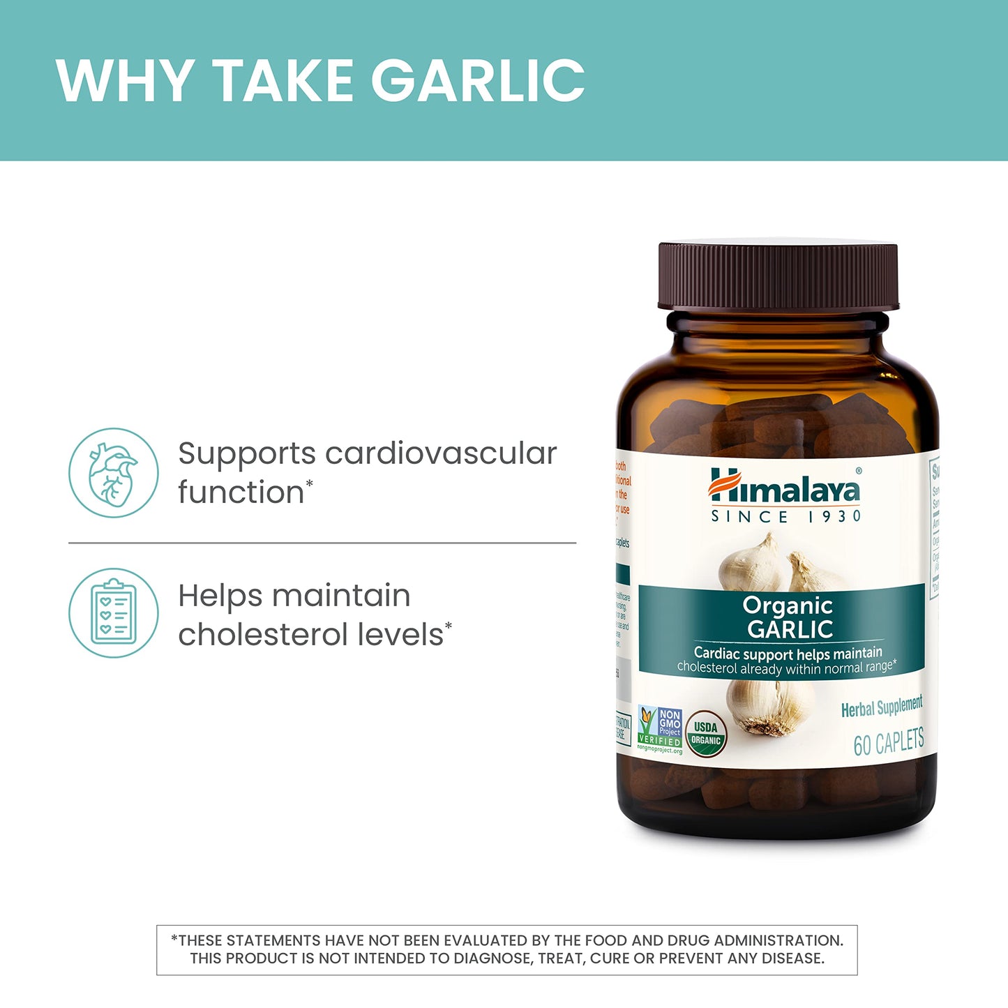 Himalaya Organic Garlic, For Lipid Metabolism and Immune Support, 1,400 mg, 60 Caplets, 1 Month Supply, 2 Pack