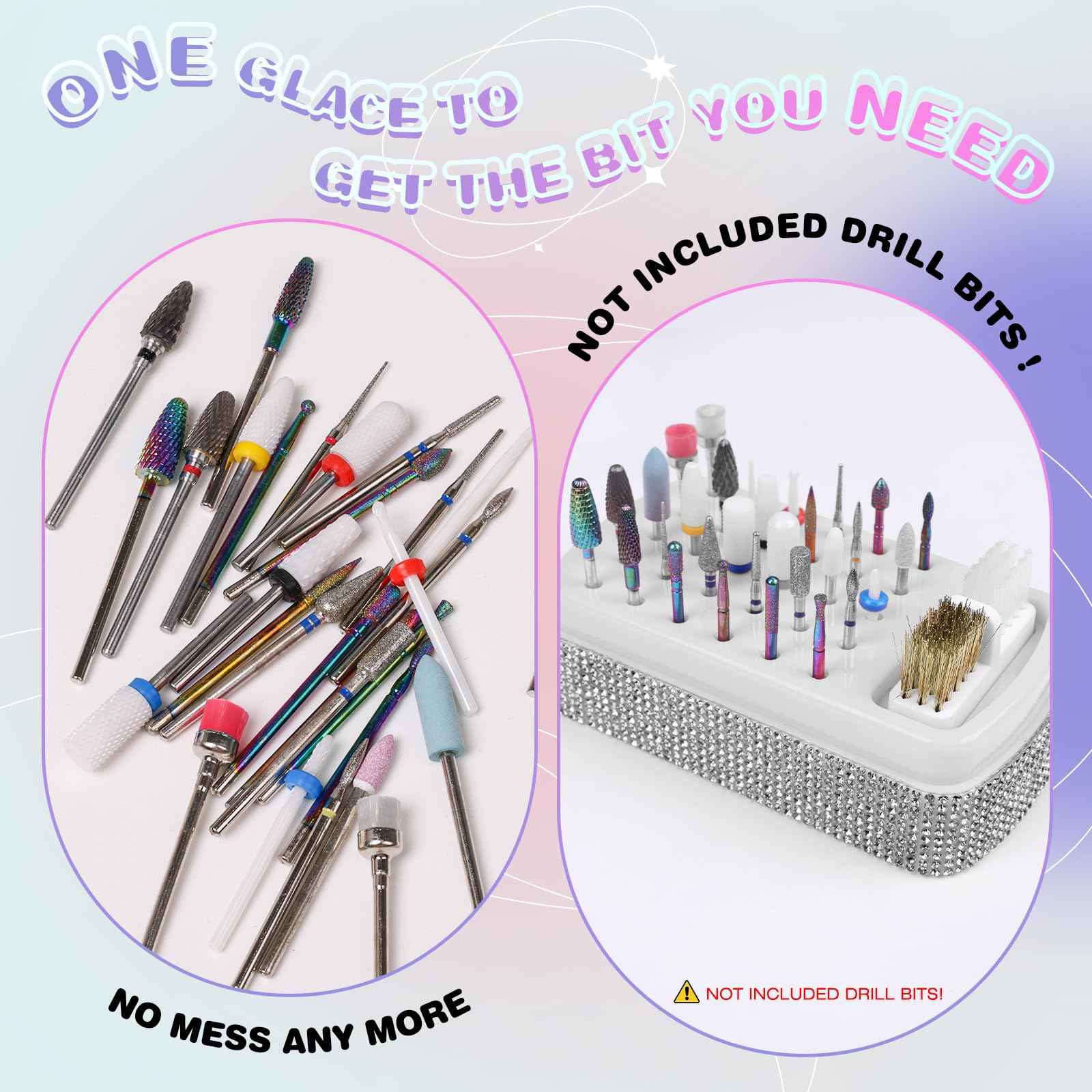 2 in 1 Nail Drill Bits Holder: 30 Holes Nail Bits Organizer Case with Cleaner Brush, Dustproof Efile Nail Tech Bits Storage Container Box Manicure Tools Accessories Display for Salon Home(Only Box)