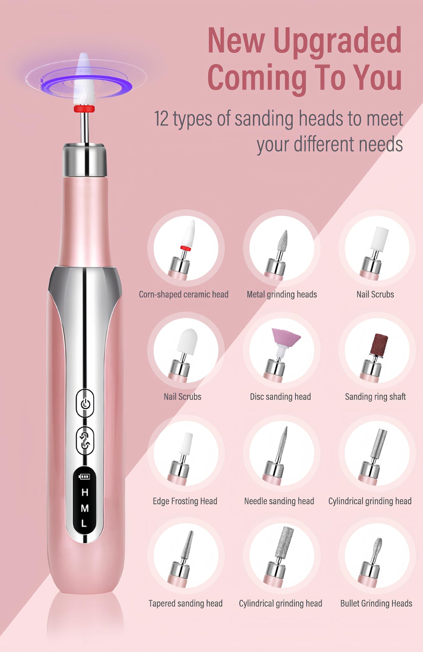 Electric Nail Drill,Cordless Nail Drill,Electric Nail File,Rechargeable Portable Nail Drill.Nail Drill Professional Set: for Manicure Pedicure and Acrylic Nails Gel Polishing Removing.(Rose Gold)