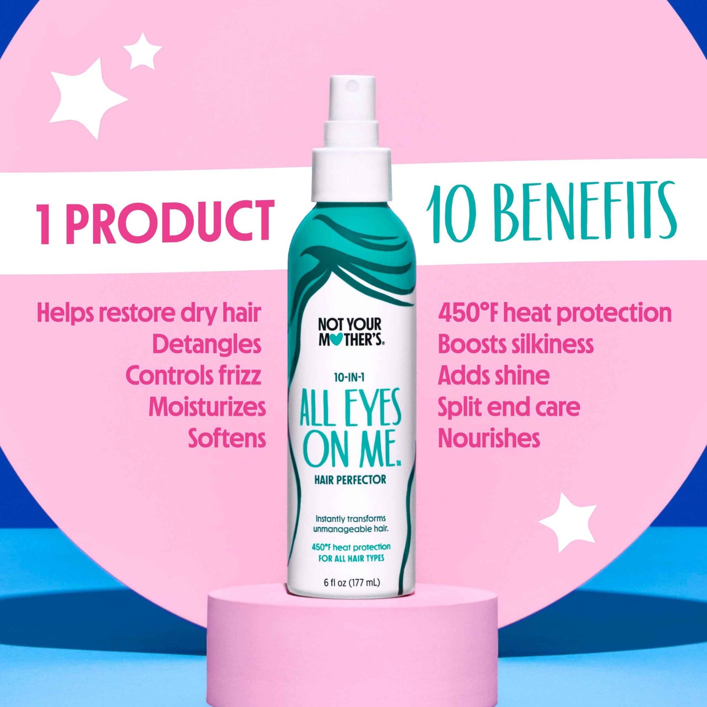 Not Your Mother's All Eyes On Me 10-in-1 Hair Perfector (3-Pack) - 6 fl oz - Heat Protectant for Hair - Moisturizing Detangler Spray and Frizz Control