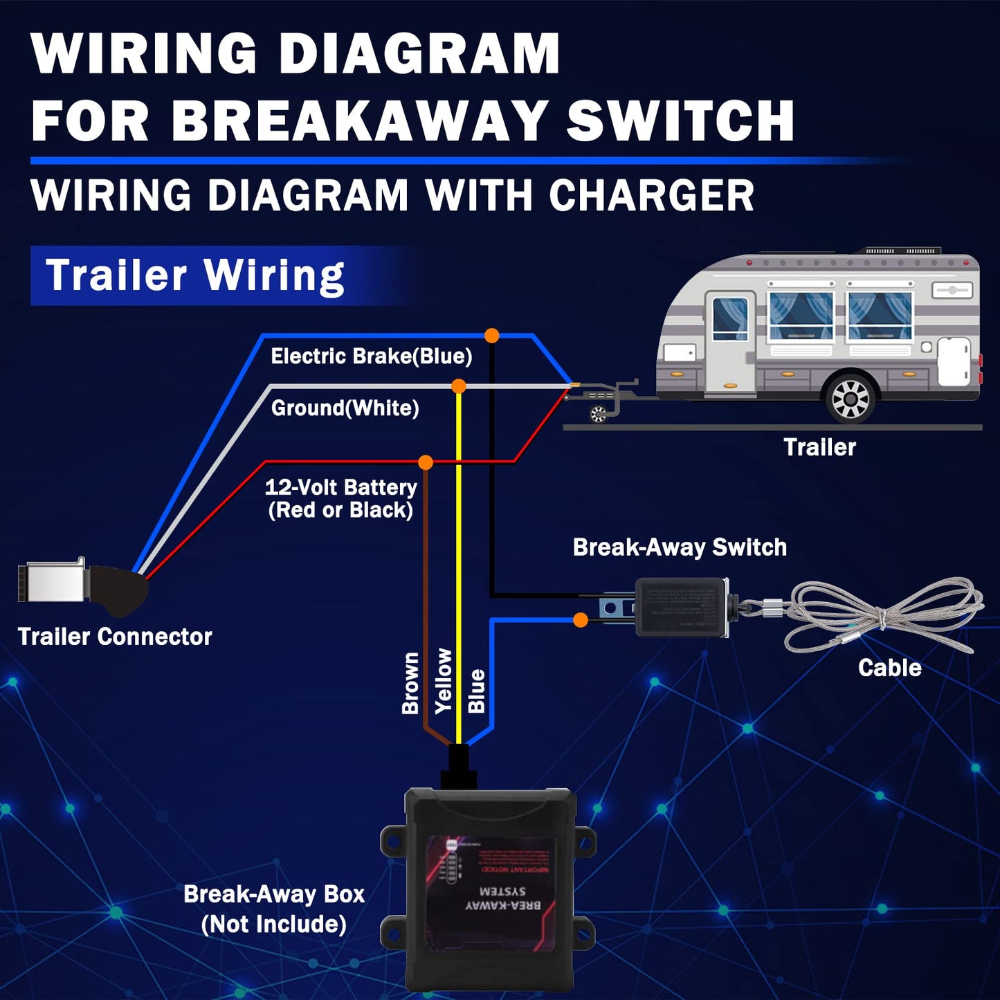 CheeMuii 7 Way Trailer Cord and 7 Gang Junction Box Kit with 12V Breakaway Switch and Plug Holder Heavy Duty 8 FT Trailer Wiring Harness Kit for Trailers RVs Campers