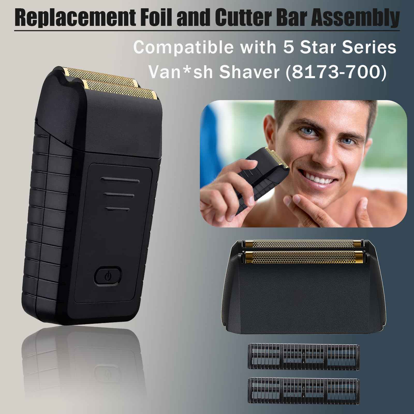 Shaver Foil Head Cutter Bar Replacement,Compatible with Wahl 5 Star Series Vanish Shaver 8173-700,High Performance Shaving Accessorie, Black (2 Pack)