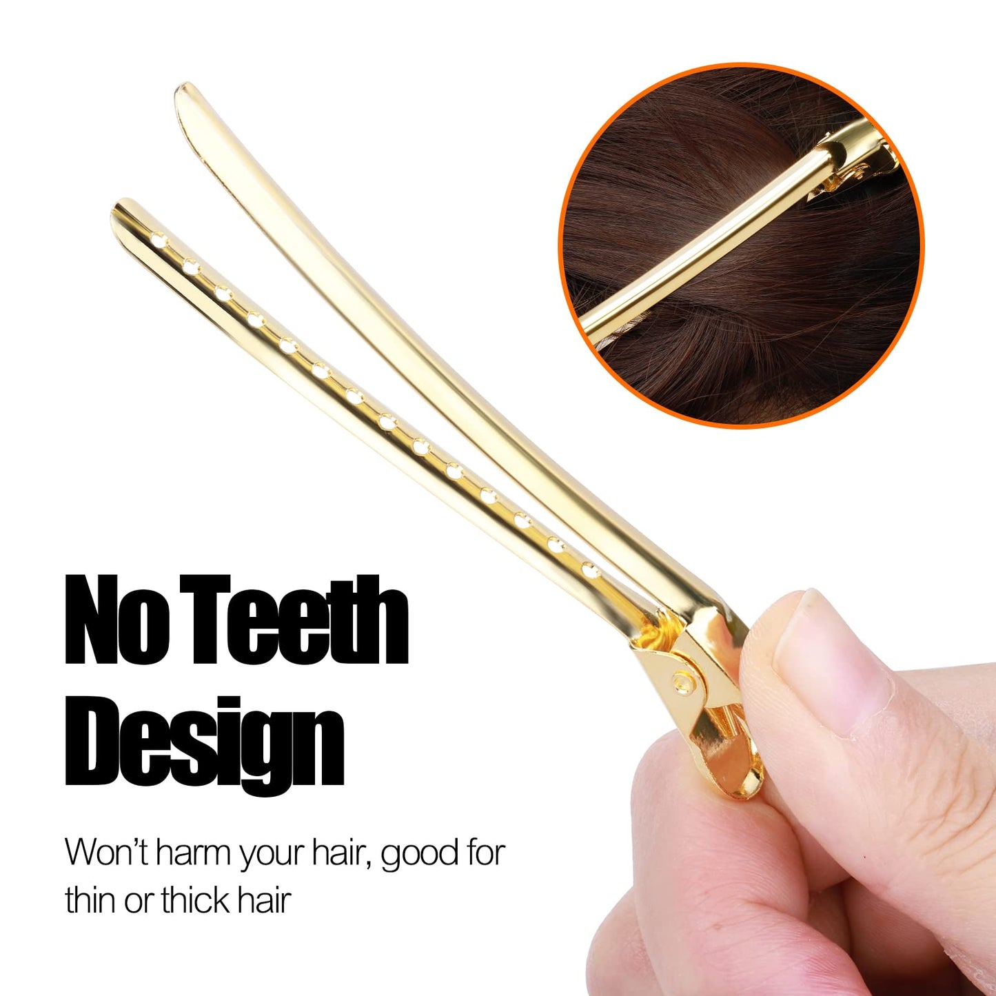 YGDZ 3.5 Inch Metal Duck Billed Clips with Holes - Alligator Curl Clips for Styling, Hair Coloring, Salon Use on Thick Hair Rollers, Gold