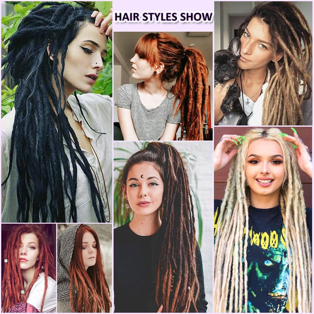 BUFENGSUN Synthetic Double Ended Dreadlock Extensions 20inches 10 Strands Thin Soft DE Dreadlocks Extensions for Women (10 Strands, #1B)