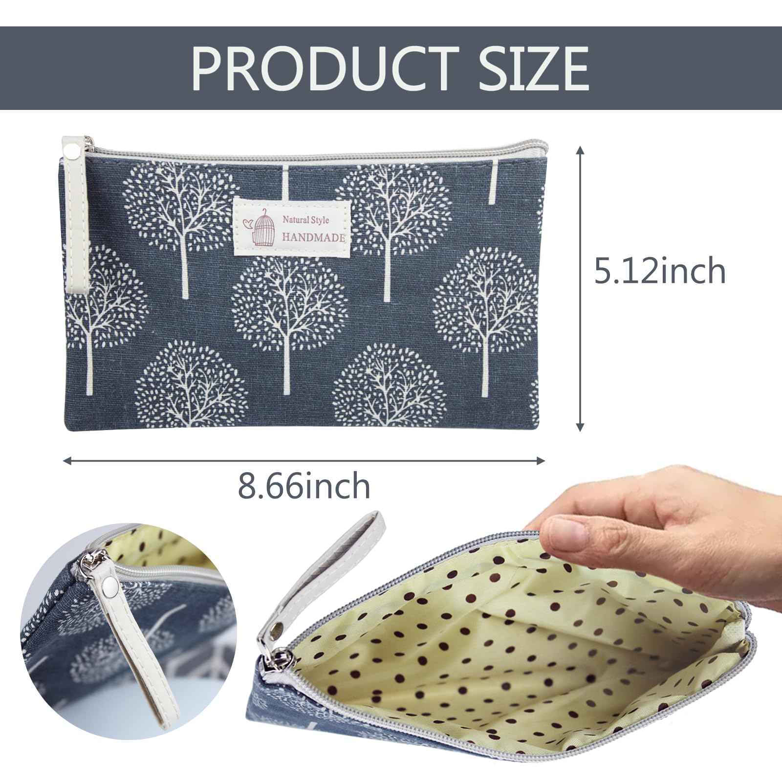 SHEHARUHI 3 Pcs Canvas Makeup Bags Set Cosmetic Small Bag Printed Cute Vacation Travel Toiletry Purse Zipper Pouch Multi-Function Bag Women Girls Favor