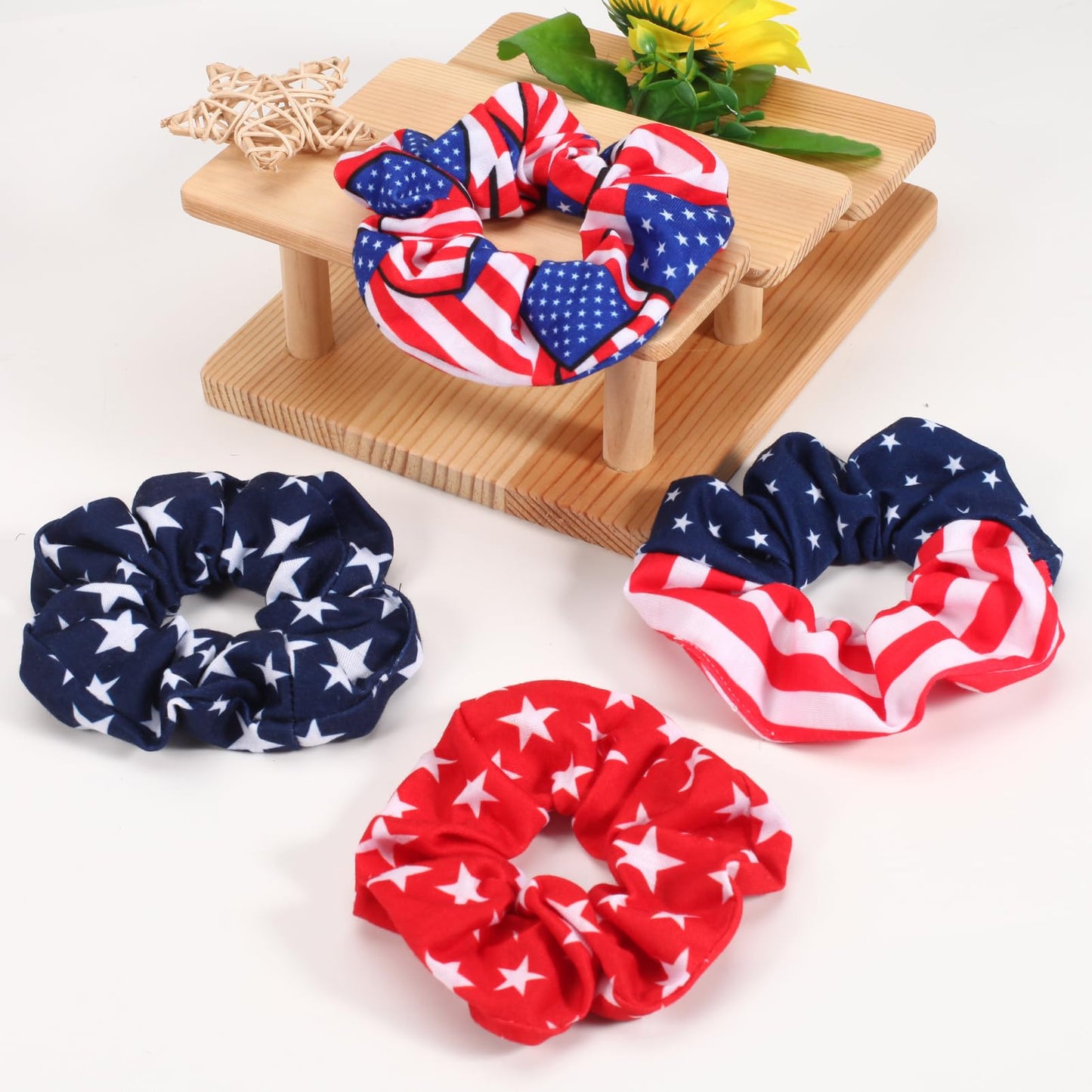 American Flag Elastic Hair Ties for Women Girls Kids Independence Day 4th of July Hair Scrunchies Red White Blue Star Patriotic USA Hair Tie Pony tails Hair Accessories