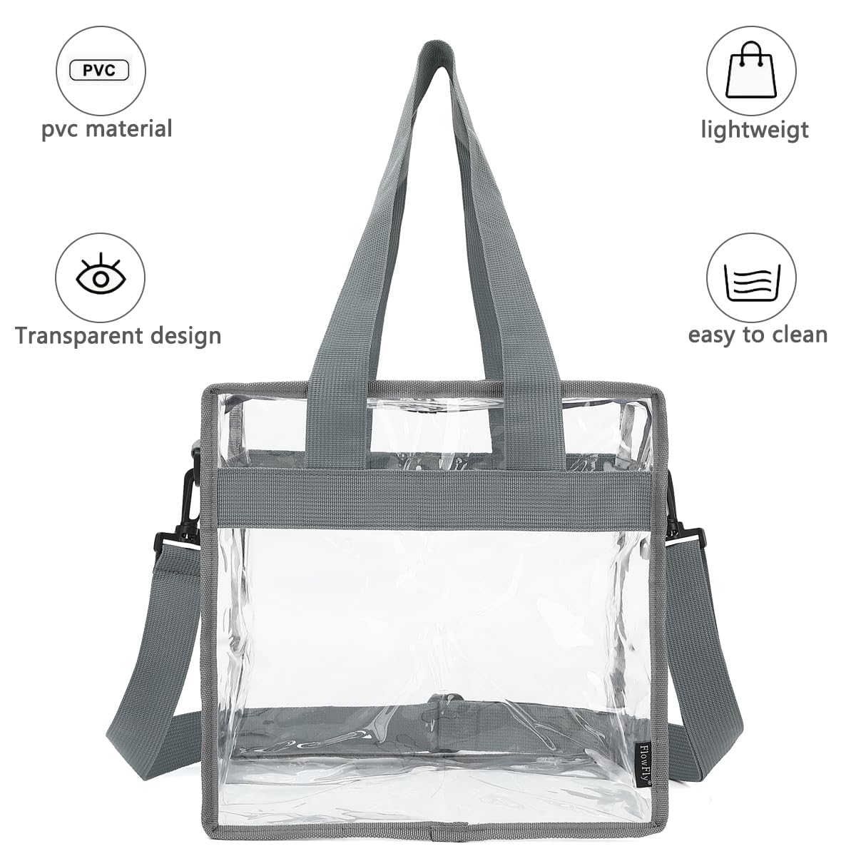 FlowFly Lunch Bag Tote Bag Lunch Organizer Lunch Holder Insulated Lunch Cooler Bag for Women/Men, Clear#Grey