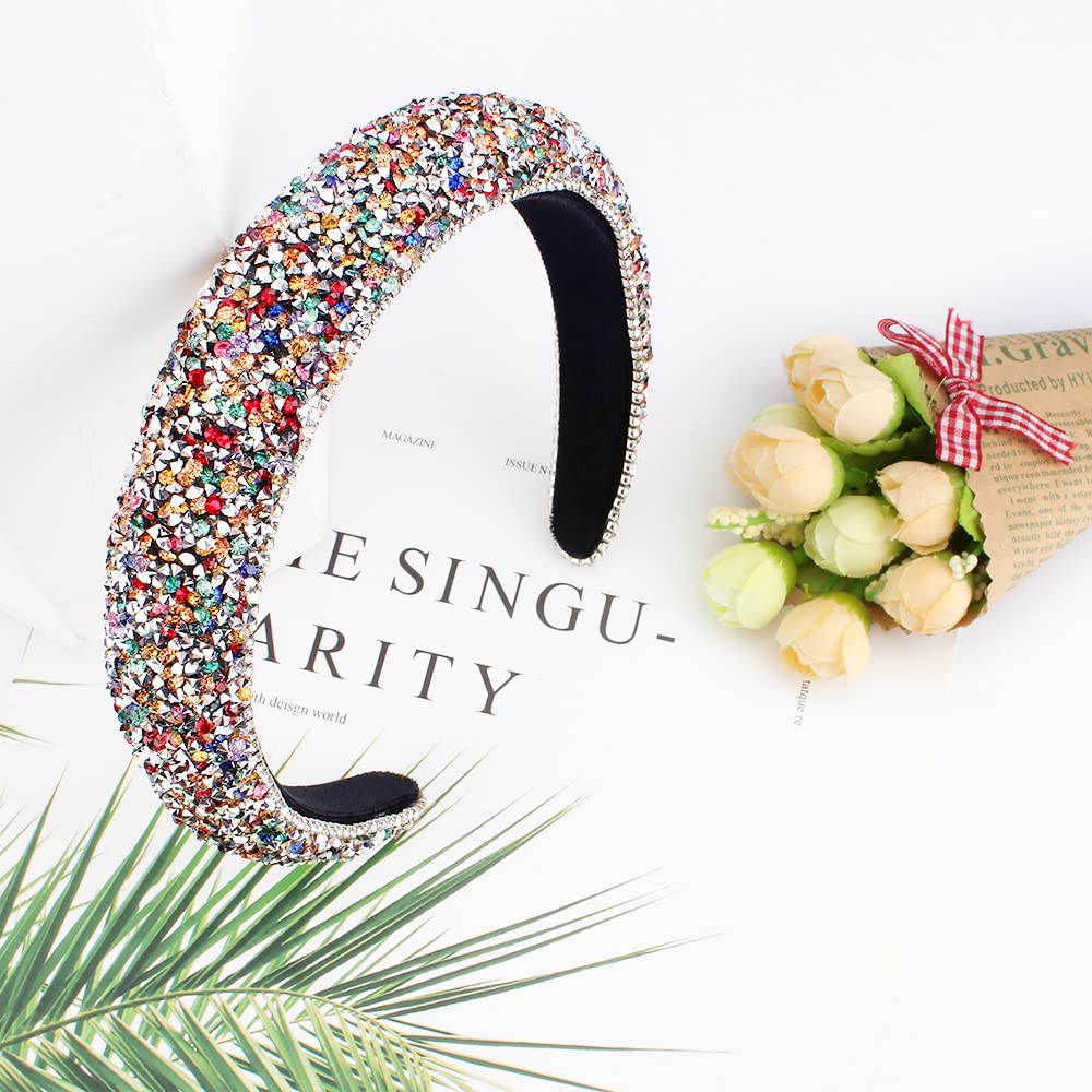 FASOTY Rhinestone Headband Women Fashion Handmade Crystal Diamond Bling Headbands Hair Hoops Padded Headband Glitter Beaded Hairband Sparkle Hair Accessories for Women Girls (Colorful)