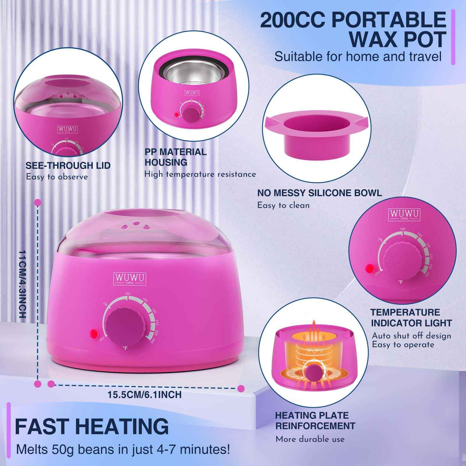 Waxing Kit, WUWUVISTA Hair Removal Hard Wax Kit with Wax Melt Warmer & Waxing Beads for Women & Men - Professional at home Wax Pot for Face/Brazilian/Full Body/Bikini/Sensitive Skin(Purple, 35 items)