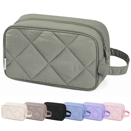 Narwey Travel Toiletry Bag for Traveling Women Travel Bag for Toiletries, Quilted Makeup Bag Cosmetic Make up Bags Medicine Bag for Girls (Sage Green)