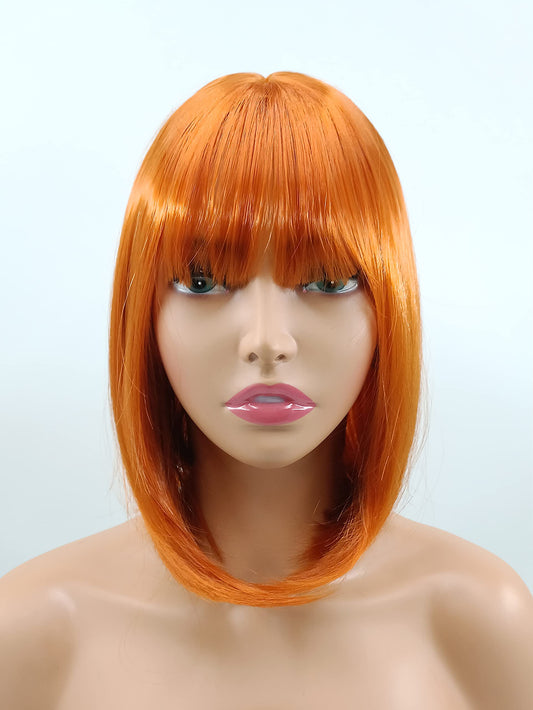 PORT&LOTUS Orange Wig Bob Wig Short Wig Ginger Wig Straight Wig with Bangs Wigs for White Women Cosplay Wig Synthetic Wig Heat Resistant Hair for Daily Party (Orange 14 inch)