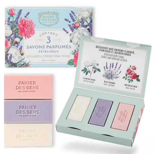 Panier des Sens - Bar Soap Gift Set for Women - Cotton, Rose, Lavender Soap Bars - & Birthday Gifts for Her - Hand & Body Soap Bars with Shea Butter - 97% Natural Ingredients - 3x3.5oz