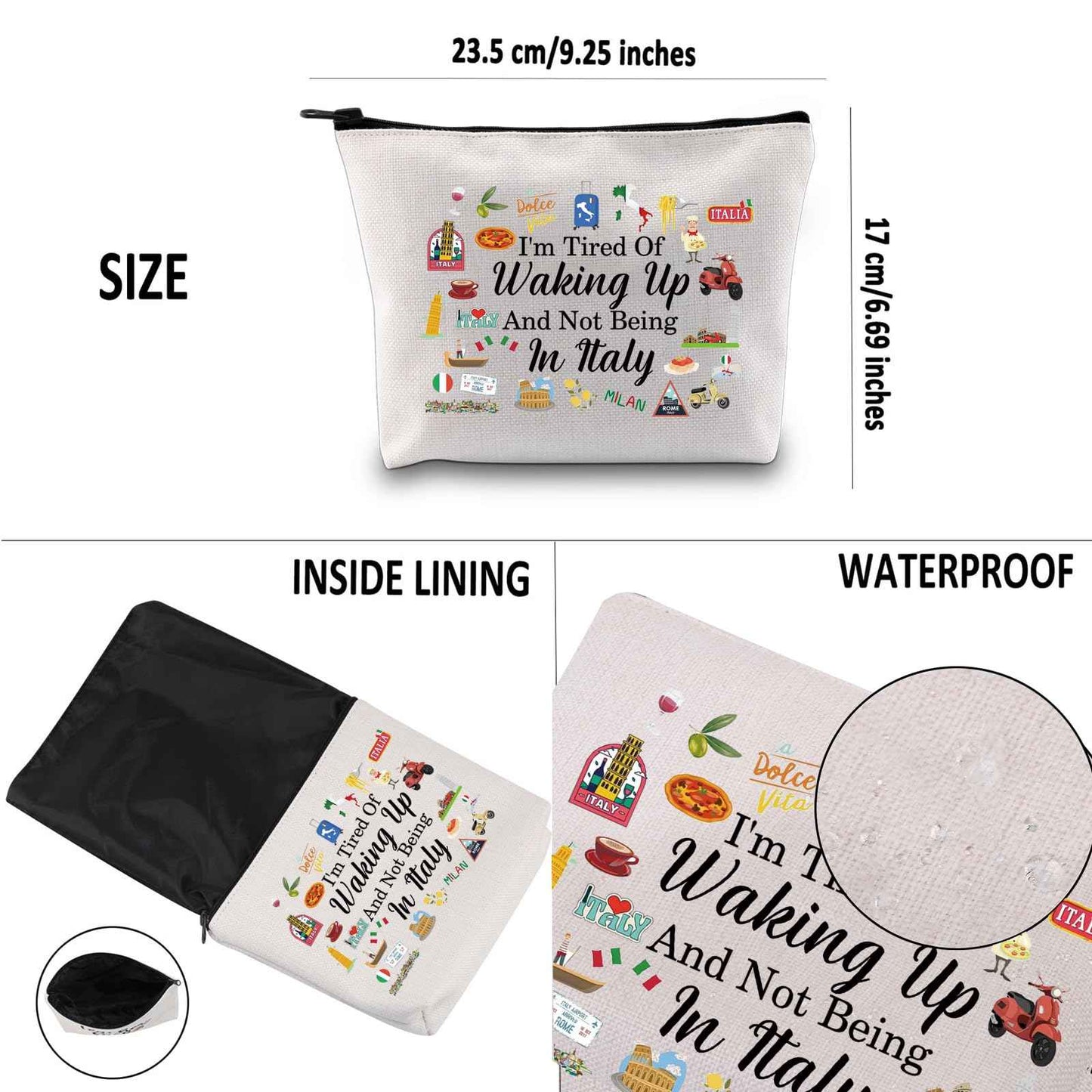 G2TUP Italy Travel Gift I'm Tired Of Waking Up And Not Being In Italy Makeup Bag Italian Cosmetic Bag Italy Lover Gift (Not Being In Italy MB)