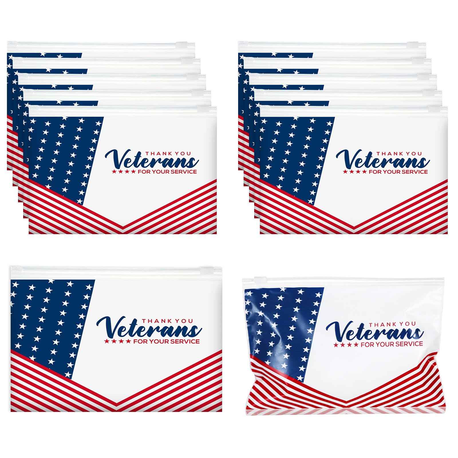 SilTriangle 150 Pcs Veterans Thank You Bag Bulk Red Blue EVA Cosmetic Bag American Flag Thank You for Your Service Gifts Patriotic USA Military Party Favors for Veterans Day Men Soldier
