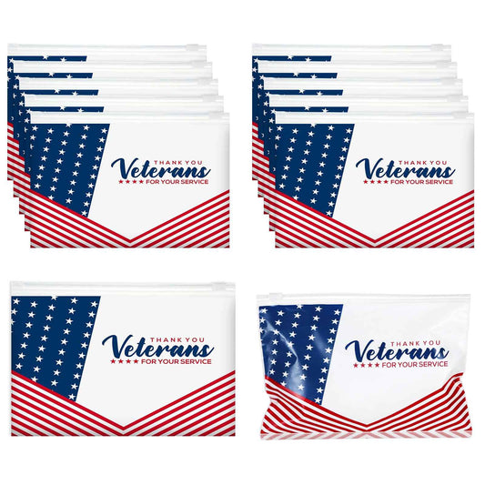SilTriangle 150 Pcs Veterans Thank You Bag Bulk Red Blue EVA Cosmetic Bag American Flag Thank You for Your Service Gifts Patriotic USA Military Party Favors for Veterans Day Men Soldier