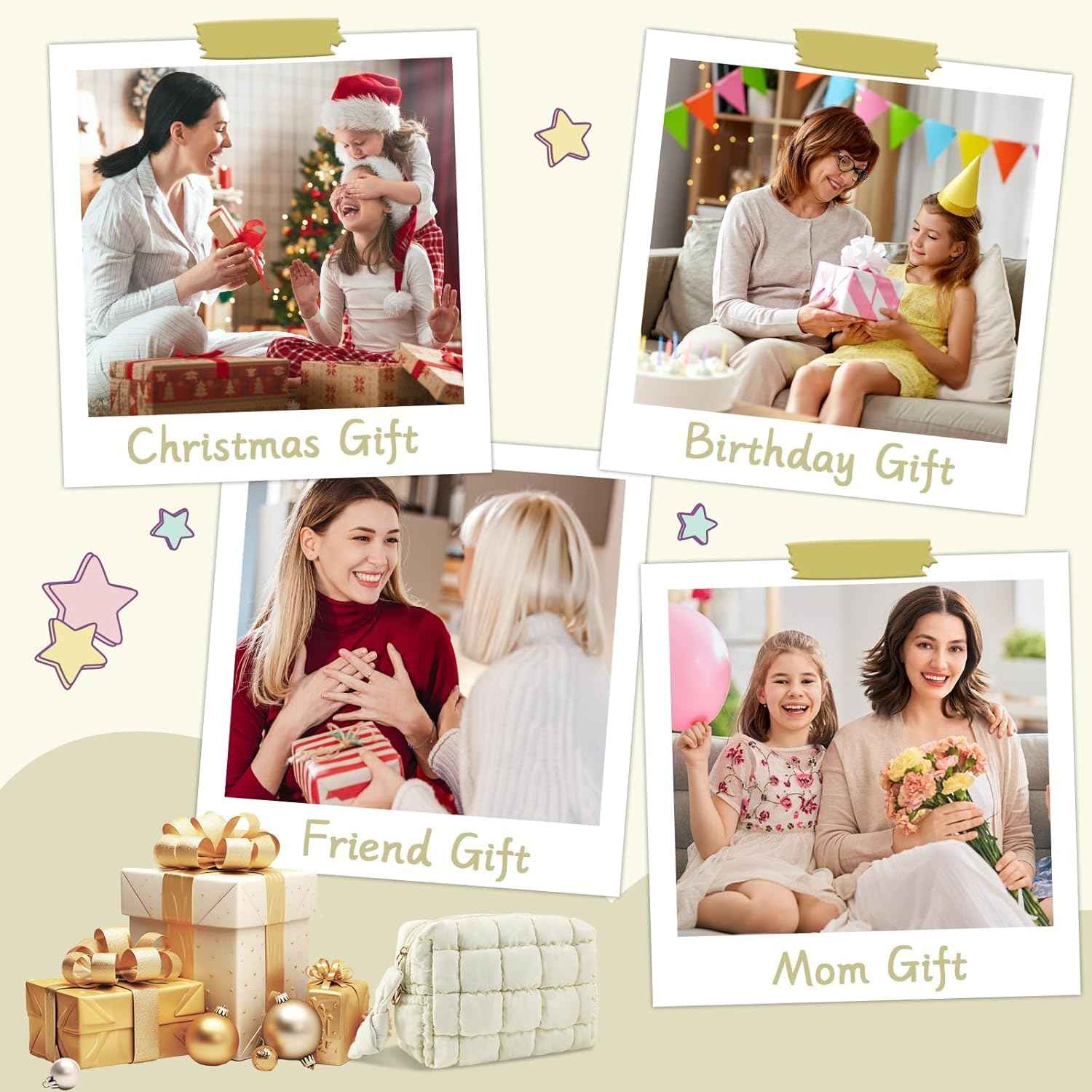 ZEROONEJIUJIU Women Cosmetic Bag Travel Puffy Makeup Bag Toiletry Pouch Puffer Make up Organizer Bag (White)