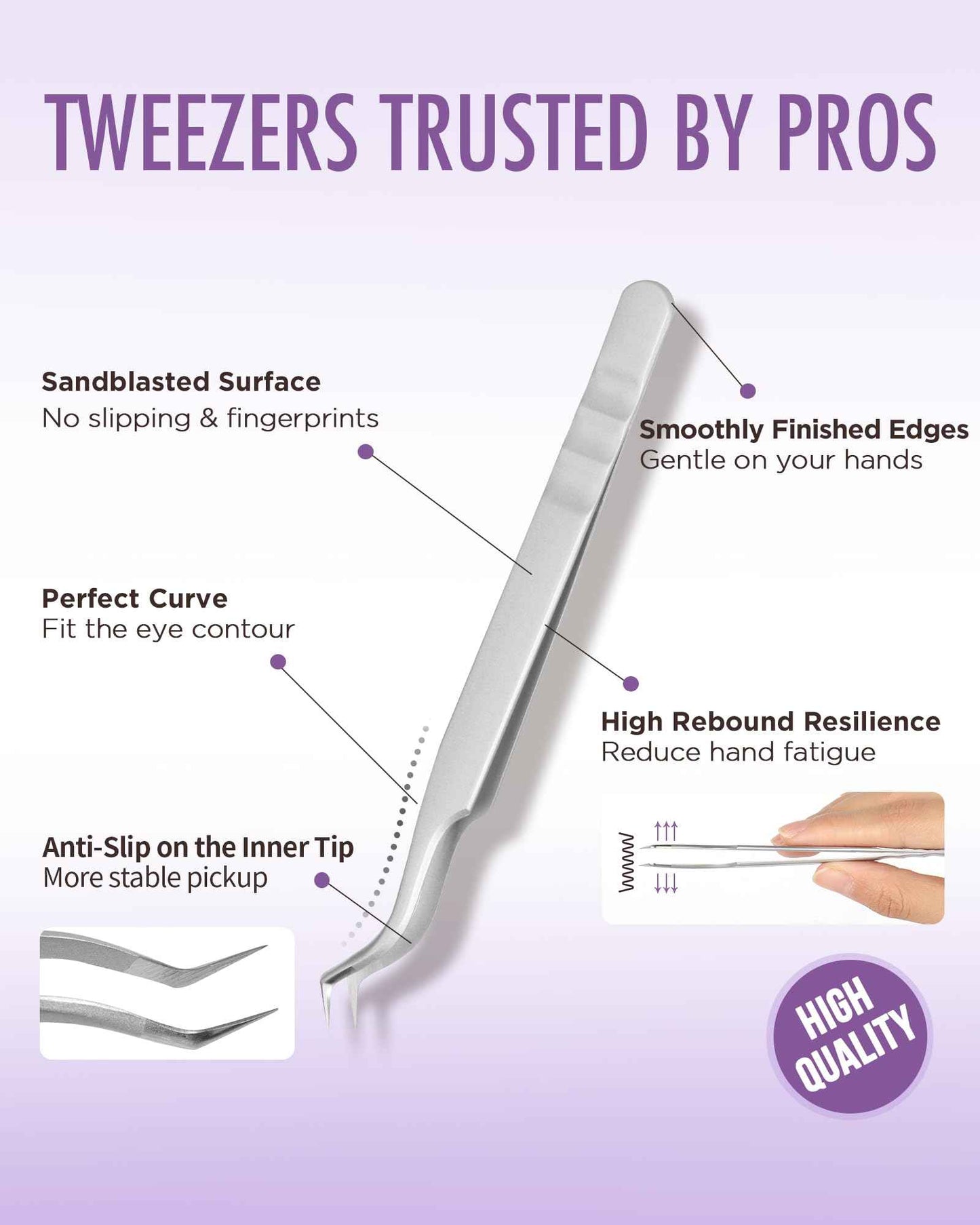 Beyelian Volume Lash Tweezers Lash Tweezers for Eyelash Extensions, Non-slip High Precision Effortless Tip for Mega Fans, Stainless Steel ZJ12