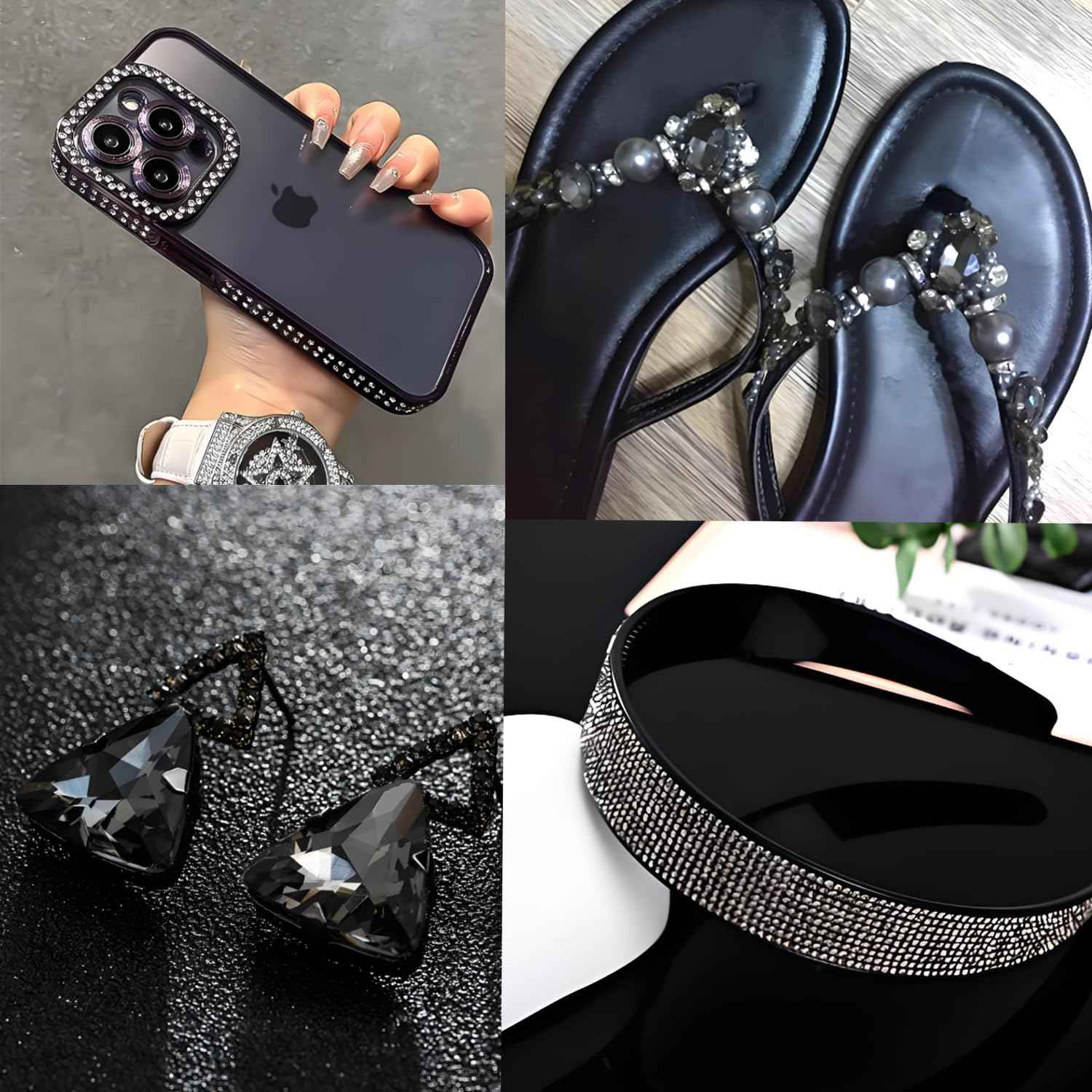 NCB 14400pcs Hotfix Crystal Rhinestones for Clothes Crafts, Hot Fix Bulk Flatback Crystals, Iron on Hotfix for DIY Decoration 100 Gross (Black Diamond, ss16/14400pcs)