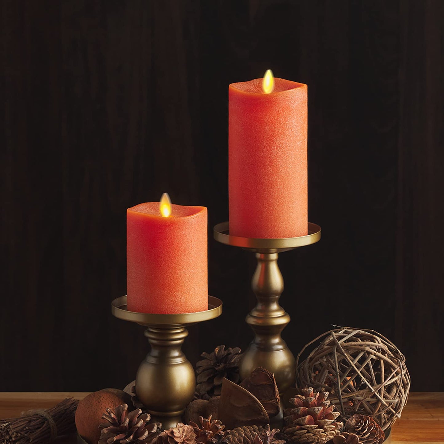 Luminara Flameless Candle LED Pillar Chalky Burnt Orange Finish - Real Wax Melted Top Unscented, Remote Ready, Timer (3 x 6.5 inch)