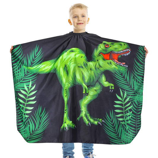 PAMAID Kids Haircut Cape Waterproof Barber Cape Cover, Dinosaur Hair Cutting Cape for Boys with Adjustable Snap Closure (Dinosaur)