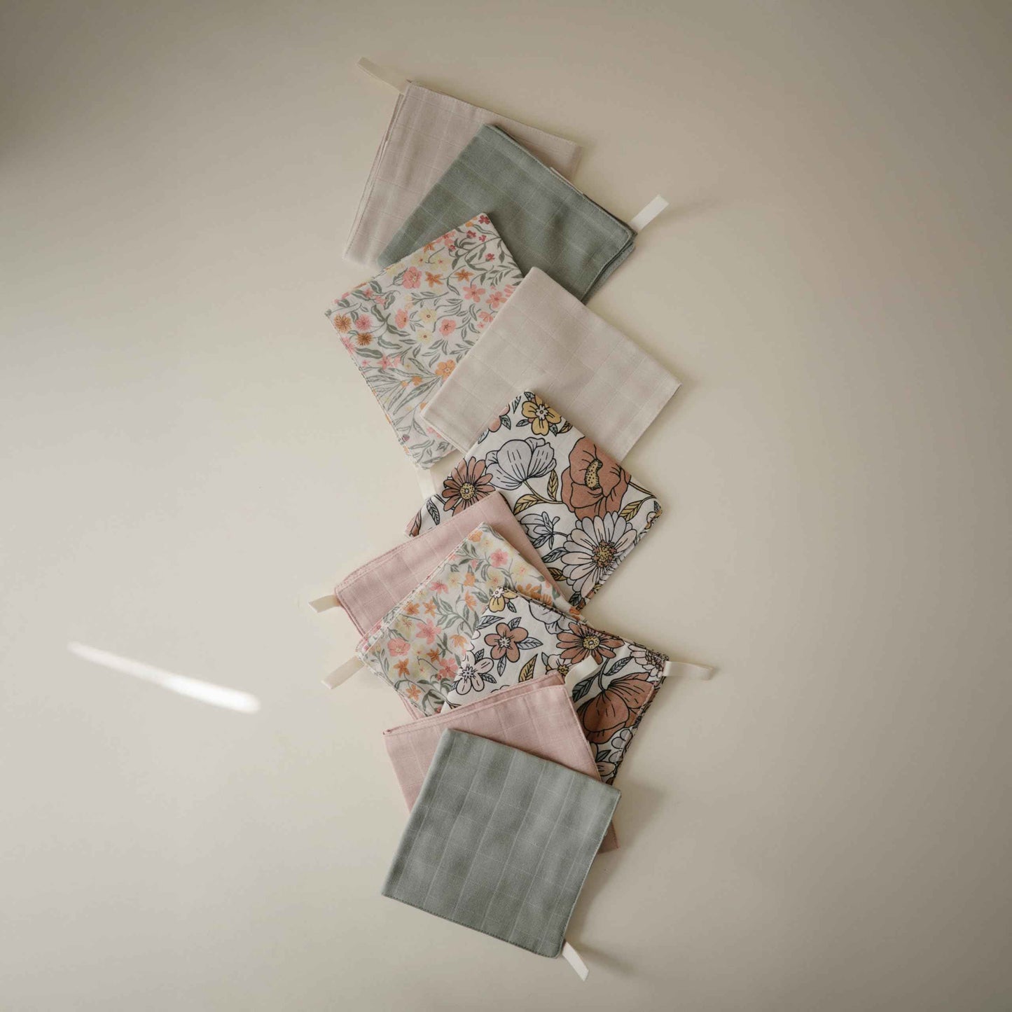 mushie Muslin Organic Cotton Washcloths 5-Pack (Retro Flowers Combo) | Soft Wipes for Baby Cleanups and Bathing