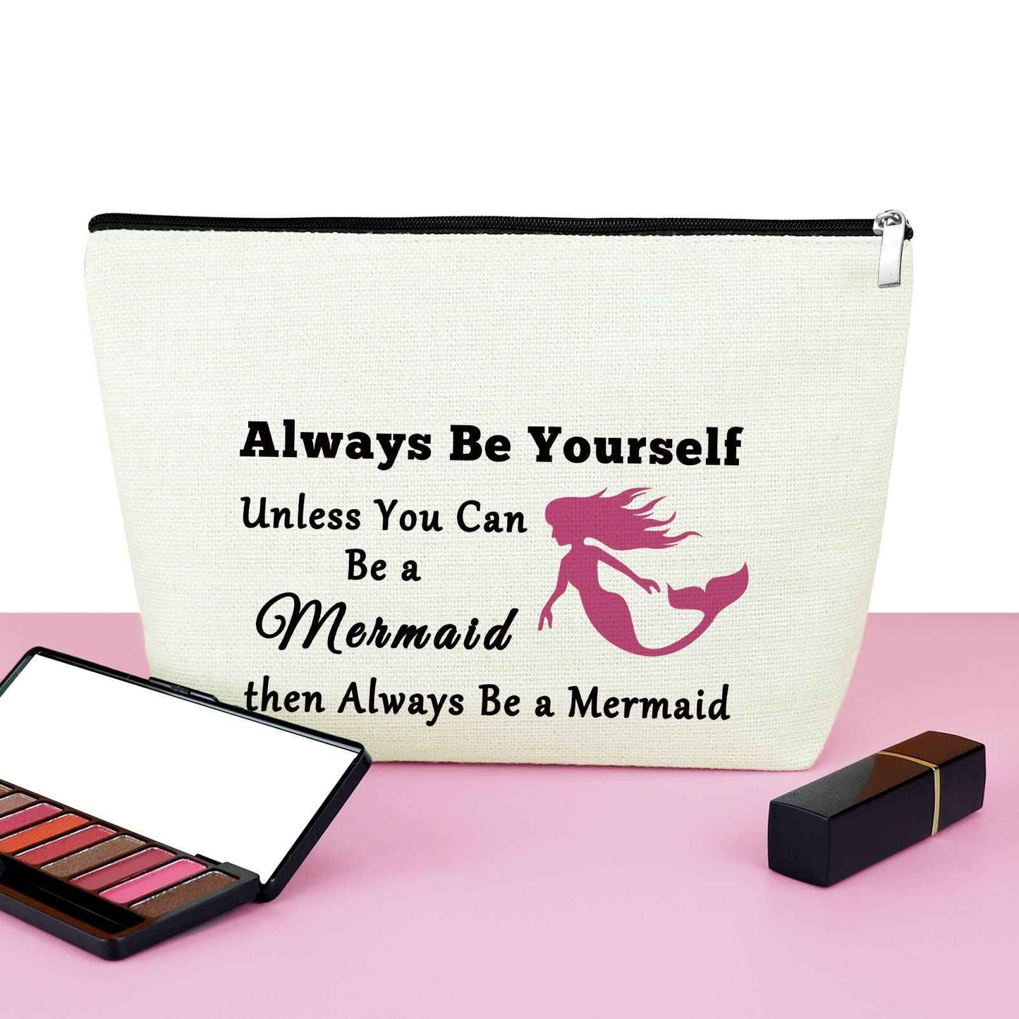 Mermaid Gifts Makeup Bag Mermaid Lover Gift Inspirational Cosmetic Bag Encouragement Birthday Christmas Appreciation Present for Daughter Sister Bestie Friend White