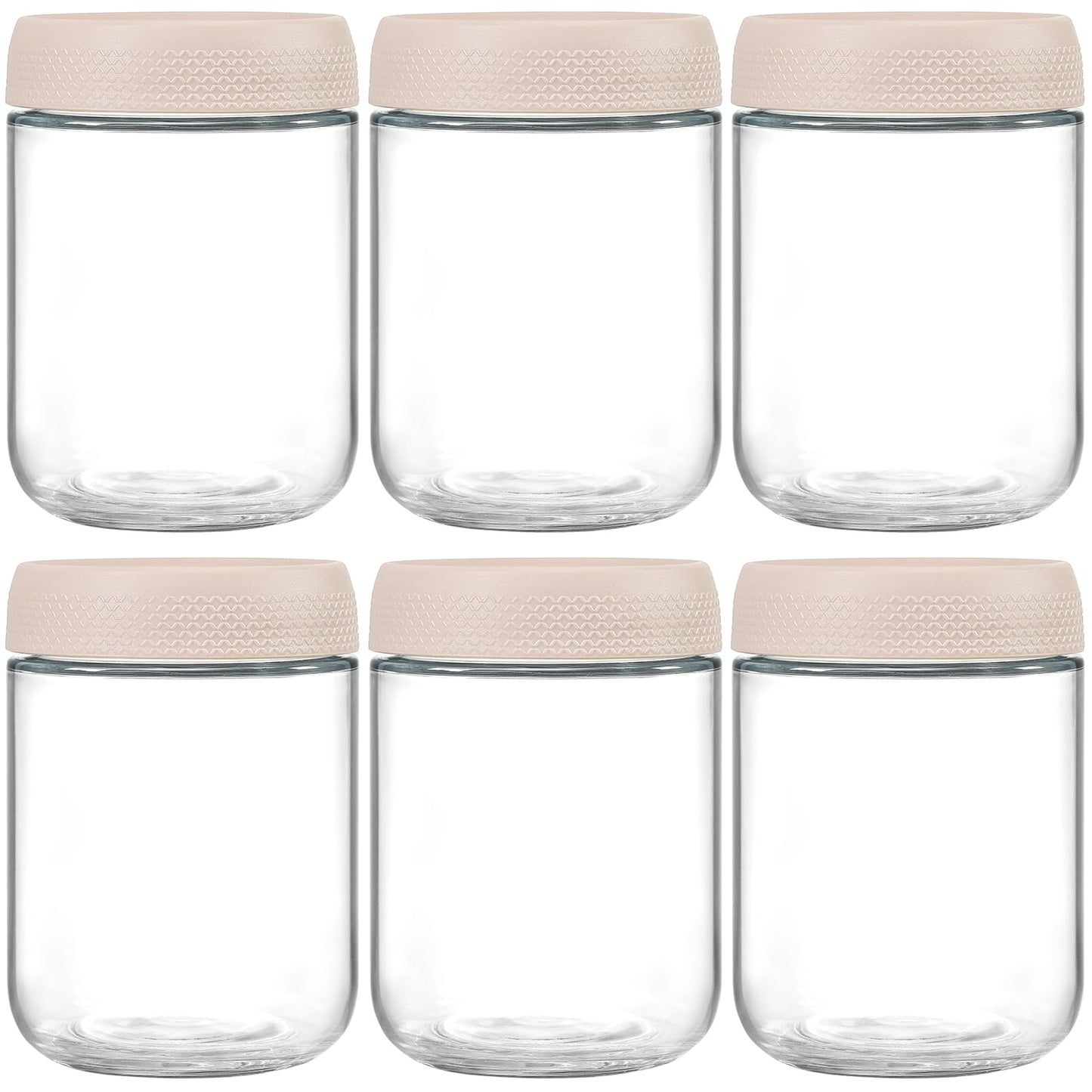 NETANY 6-pack 16oz Glass jars with Airtight Lids, Overnight Oats Containers with Lids, Wide mouth Mason Salad jars, Glass Food Storage Containers for Snacks Yogurt Spice Sugar-Beige