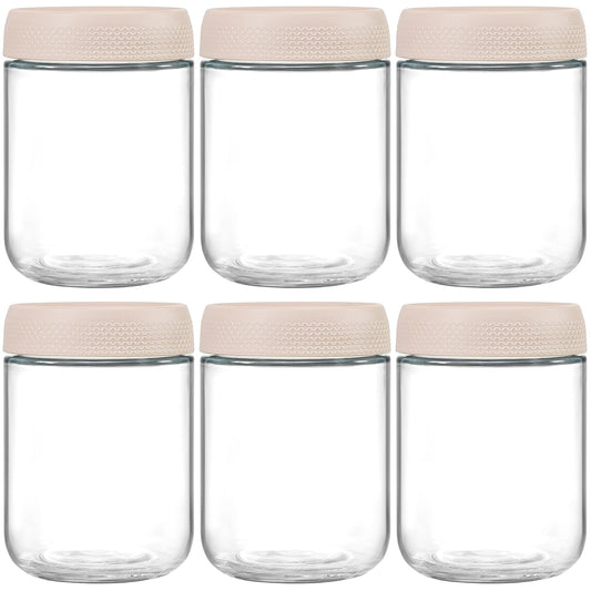 NETANY 6-pack 16oz Glass jars with Airtight Lids, Overnight Oats Containers with Lids, Wide mouth Mason Salad jars, Glass Food Storage Containers for Snacks Yogurt Spice Sugar-Beige