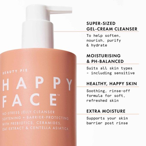 Beauty Pie Happy Face No-Stress Jelly Cleanser – Soothing Aloe, Oat & Rose Gel-Cream for Hydrated, Calm Skin