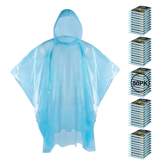 APEXUP Emergency Disposable Rain Ponchos for Adults for Camping Hiking Travelling,Blue (50 Pack)