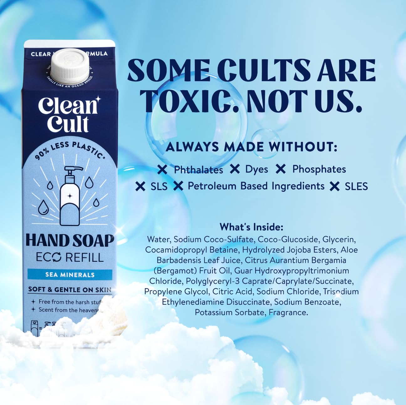 Cleancult Liquid Hand Soap Refill - Sea Minerals - Gentle On Sensitive Skin - Made with Aloe Vera & Essential Oils - Eco Friendly - Paper-Based Packaging - 32 oz/1 Pack