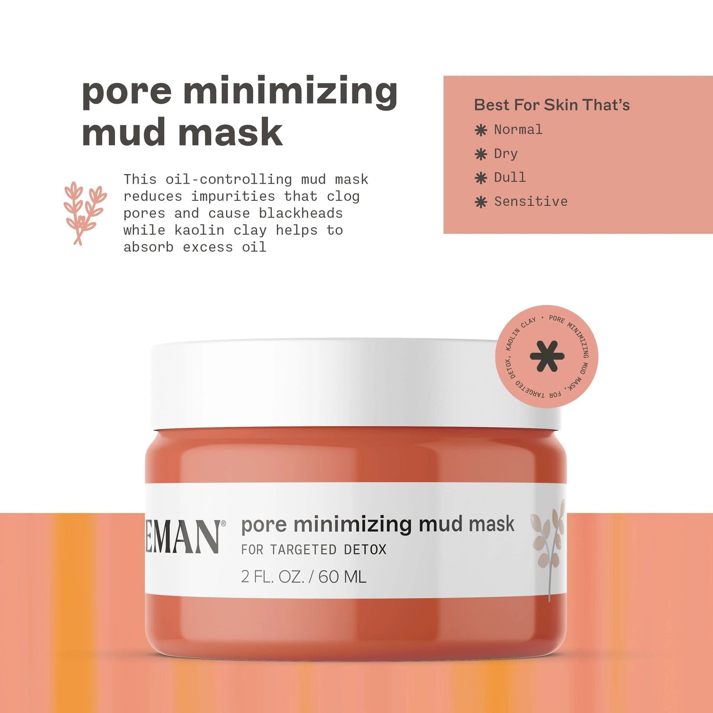 Freeman Pore Minimizing Clay Mud Facial Mask, Koalin Clay, Oil Controlling Face Mask, Reduces Impurities, Perfect For Breakout Prone Skin, Vegan & Cruelty-Free, 2 fl.oz./ 60 ml Jar, 2 Count