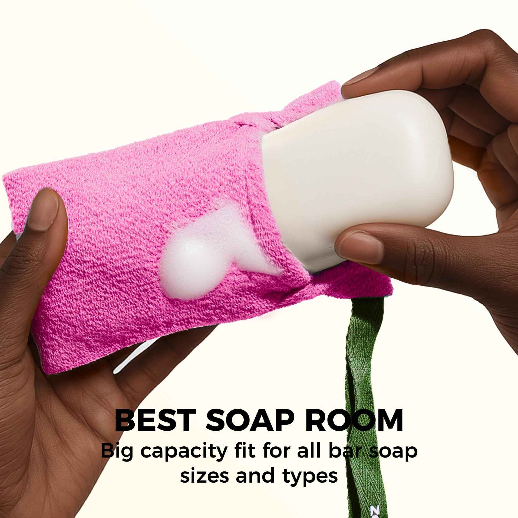 ZOMCHI 6 Pack Soap Saver Bags, Exfoliating Soap Pouch with Dual-Texture for Shower – Gray & Yellow & Pink