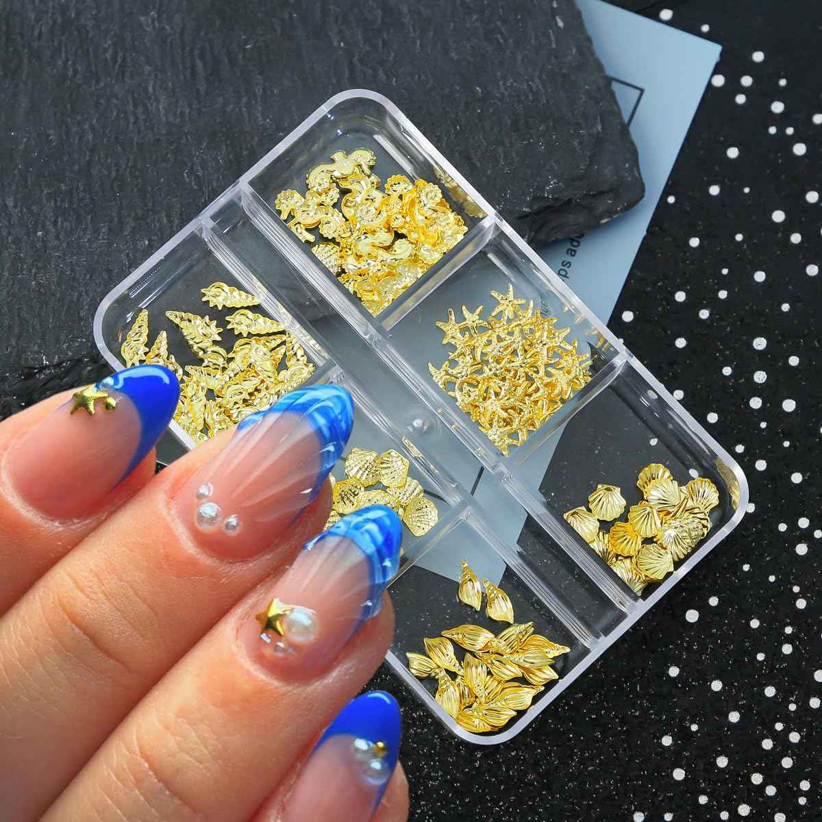 Summer Nail Charms and Gems Cute Shells Conchs Seahorse Starfish Nail Art Charms Gold Flat Back Gold Nail Rhinestones Summer Ocean Beach Nail Decoration Marine Life Rhinestones for Nails DIY Designs