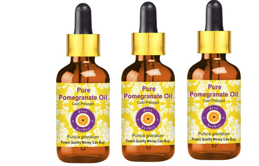 Deve Herbes Pure Pomegranate Oil (Punica granatum) with Glass Dropper Cold Pressed (Pack of Three)100ml X 3 (10 oz)