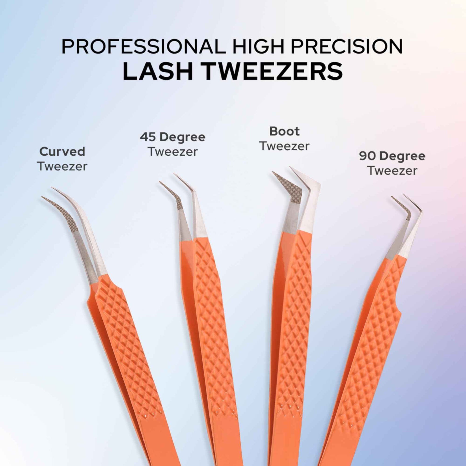 M LASH Tweezers for Eyelash Extensions (Set of 4) - Professional Lash Extension Tweezers - Fiber Tip, Japanese Steel, Diamond Grip Eyelash Extension Tweezer set (White)