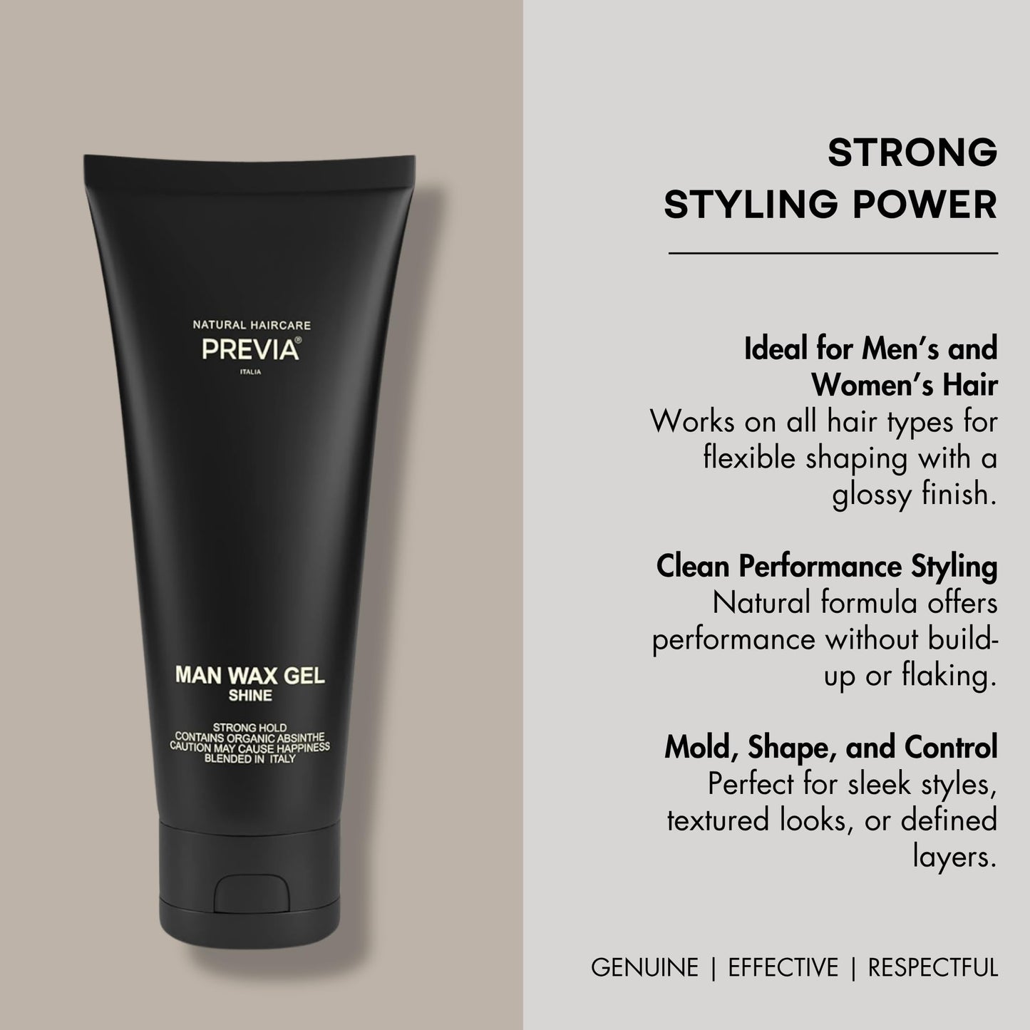 PREVIA Man Wax Gel - Shine Hair Styling Paste with Strong Hold for Men and Women, Molding Hair Paste for All Hair Types, Vegan and Natural Ingredients - 6.7 oz