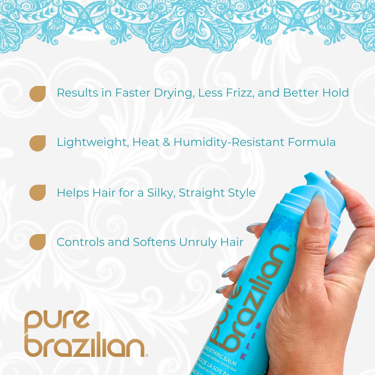 Pure Brazilian - Silk Smoothing Balm With Keratin, Hydrolyzed Silk & Coconut Oil, Anti-Frizz, Nourishing and Strengthening Formula for Silky Smooth Hair, Salon-Quality Treatment, (6.78 Oz)