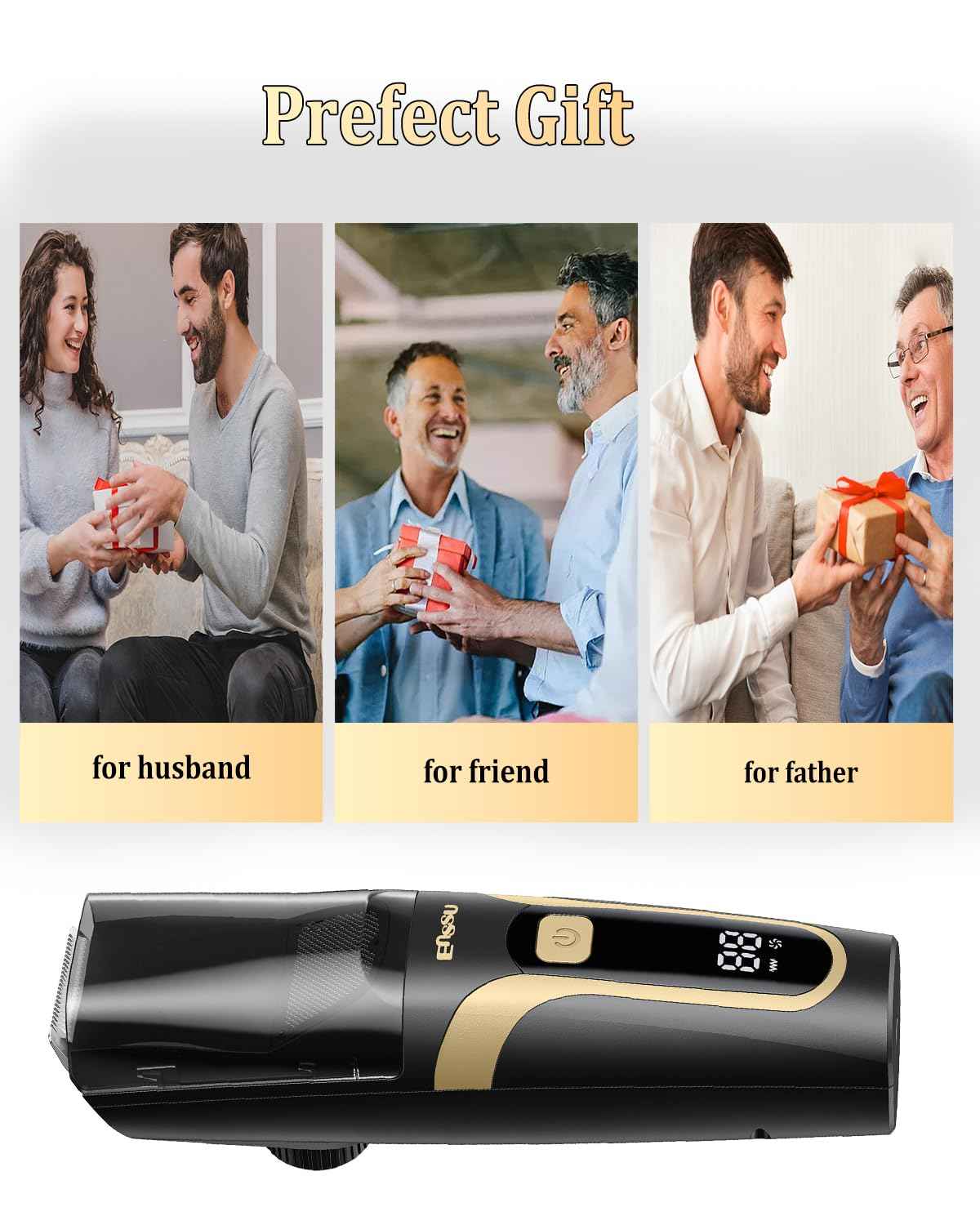 ENSSU Beard Trimmer for Men Auto-Vaccum, Rechargeable Electric Men Beard Trimmers with 2 Combs, 1-20mm Adjustable Length Dial, Waterproof Cordless Mustache Trimmer for Face, Stubble